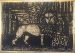 JAZID - Leão de são Marcos - Veneza - tinta s/ cartão telado, colado em madeira, ass no CID, datado de 1974, medindo 80x114 cm, c/moldura 86x120 cm