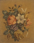 Quadro decorativo com tapeçaria floral, medida total 62x51 cm (no estado)