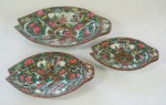 Conjunto com 3 covilhetes em porcelana chinesa, fundo rosa, decorada c/ cenas do cotidiano e flores, medindo 21, 16 e 13 cm