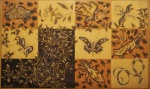 JEAN LURÇAT. Tapeçaria francesa feita nos ateliês de "Aubusson", decorada com flores , insetos e animais. Assinada no CIE. Emoldurada, 1,50 x 2,50 = 3,75 m2