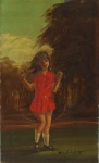 ROBERTO DE SOUZA. " Menina pulando corda", óleo s/eucatex,,  25 x 15 cm. Assinado. Sem moldura.