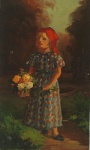 ROBERTO DE SOUZA. " Menina com lenço vermelho", óleo  s/eucatex,  25 x 15 cm. Sem moldura.