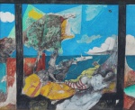 Roberto de Almeida - "Mulher sentada", técnica mista sobre tela, assinada c.i.d. e intitulado no verso. Medidas, 33 x 41 cm, moldura, 55 x 63 cm.