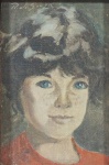 Roberto de Souza - "Figura de menina', óleo sobre tela, óleo sobre eucatex, assinado frente e verso. Medidas, 11 x 7 cm, moldura, 26 x 22 cm.