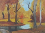 Vera - "Paisagem com rio", óleo sobre tela, assinado no c.i.d. Medidas, 46 x 61 cm, moldura, 75 x 90 cm.