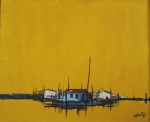 WELLINGTON. Alagados fundo amarelo. Óleo sobre tela medindo 50 cm x 60 cm. Assinado no CID, com data de 1973.