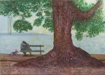 RICARDO NEWTON. "Romance na Lagoa", óleo s/tela, 50 x 70 cm. Assinado no CIE e intitulado e assinado no verso. Sem moldura.