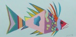 LUCAS PENNACCHI. "Peixe" técnica mista s/eucatex, 28 x 57 cm.Assinado e datado no CID, 2006. Emoldurado, 46 x 75 cm.