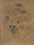 MARY LOU GOERTZEN. Nanquim aquarelado "Vaso com flores", assinado no centro, emoldurado com vidro medindo 42x32cm