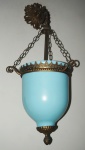 Luminária em opalina azul claro, estrutura em bronze e metal.Medida: 75cm de altura, 30cm de diâmetro.
