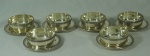 CHISTOFLE - Conjunto de seis bowls e seis pratos em metal francês espessurado a prata. Medindo pratos: 15 cm de diâmetro. Medida lavandas: 6 cm de altura e 11,5 cm de diâmetro.