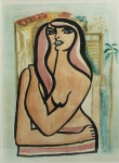 DI CAVALCANTI. "Figura feminina", aquarela, 47 x 35 cm. Assinado no CID a lápis de próprio punho. Emoldurado com vidro, 65 x 53 cm.