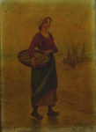 L. FERSTEL. "Vendedora de peixe", óleo s/cartão colado s/eucatex, 19 x 13 cm. ( necessita limpeza) Assinado no CID. Emoldurado , 32 x 26 cm.