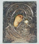 Ícone Russo em prata, estrutura de madeira. Medida 15 x 12 cm.