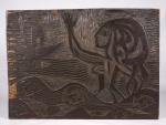 POTY - Napoleon Potyguara Lazzarotto (1924/1998) - " Iara " talha / matriz em madeira para Impressão de xilogravura - gravuras estas feitas para ilustração do calendário da Shell, Lendas Brasileiras de 1966.( Peças de coleção, apresenta marcas do uso e tempo).Medidas 41x54 cm.