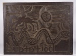 POTY - Napoleon Potyguara Lazzarotto (1924/1998) - "Boi Tatá " talha / matriz em madeira para Impressão de xilogravura - gravuras estas feitas para ilustração do calendário da Shell, Lendas Brasileiras de 1966.( Peças de coleção, apresenta marcas do uso e tempo).Medidas 41x54 cm.