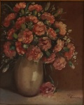 MIRIAN GUIMARAES - "Vaso de flores", óleo sobre tela assinado no c.i.d. medindo 27 x 22 cm (medida com moldura: 46 x 41 cm).