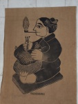 MARCELO SOARES. "Rendeira", Xilografura em tecido com borda de madeira em 2 extremidades, 9/50, medindo 105 x 74 cm. Assinada e datada.