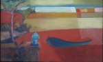 ALOYSIO ZALUAR. "Paisagem com canoa", óleo sobre tela assinado e datado no c.i.d., Rio, 60, medindo 44 x 32 cm.