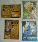 Quatro (4) colagens em papel e cartolina com quadros do Klimt, medindo 15,5 x 21 cm cada.