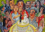 ALOYSIO ZALUAR. "Festa de Casamento", óleo s/eucatex, 44 x 61 cm. Assinado . Sem moldura.