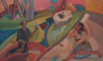 ALOYSIO ZALUAR. "Atelier na casa da Dona Filinha", óleo s/eucatex, 60 x 100 cm. Assinado , intitulado e datado frente e verso, 84. Sem moldura.