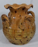 Vaso  com alças em cerâmica vitrificada mesclado. Alt. 30 cm.
