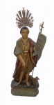 Imagem de  São João Batista em madeira policromada e dourada, acompanha resplendor e flâmula. Alt. 22 cm. RETIRADA POR CONTA DO COMPRADOR BAIRRO COPACABANA.