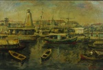 JOSE MARIA DE ALMEIDA. "Barcos Praça 15", óleo s/tela, 36 x 54 cm. Assinado frente e verso, intitulado e datado, GB - 1971. Emoldurado, 74 x 71 cm.