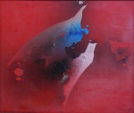 FUKUDA . " Abstrato", óleo s/tela, 110 x 130 cm. total. Assinado , frente e verso, 89.
