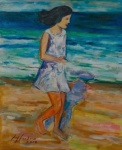 NEY CARDOSO. "Menina na Praia", óleo s/tela, 50 x 60 cm. Assinado e datado no CIE.