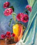 SERGIO LUCIO MARIA. "Gérberas e Rosas Vermelhas", óleo s/tela, 60 x 50 cm. Sem moldura.