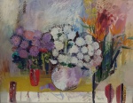 SEPP BAENDERECK (Sérvia, 1920 - São Paulo, 1988). "Flores",  óleo s/tela ,100 x 130 cm. total. Assinado e datado no CID.