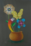 ROBERTO MAGALHAES."Cinco Flores", técnica mista s/cartão, 95 x 64 cm. Datado. (04323)