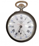 Relógio de bolso F.BACHSCHMID, mostrador esmaltado com algarismo romano. Diâm. 5 cm. No estado (não testado).