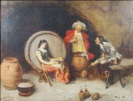 FRANCESCO VINEA. " Cena de Taberna", óleo s/tela , 45 x 58 cm. (tela reentelada). Emoldurado, 65 x 78 cm.