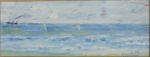 V. Teixeira (1946) - "Marinha com Barco", OSC, assinado no CID, datado de 1980 e assinado no verso com cachet da Galeria Momento. Medidas: sem moldura 10 cm x 25 cm, com moldura 32 cm x 43,5 cm. RETIRADA EM COPACABANA COM AGENDAMENTO.