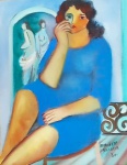 Humberto da Costa (1941) - "Jovem de Azul", OST, assinado e datado no CID 1980. Medidas: sem moldura 35 cm x 27 cm, com moldura 61 cm x 53 cm. RETIRADA EM COPACABANA COM AGENDAMENTO.
