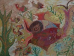 CHICO DA SILVA. "Peixes", aquarela s/papel, 56 x 74 cm. Assinado no CID. Emoldurado com vidro, 59 x 78 cm.