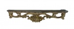 Console em madeira nobre ,  patinada com resquícios de dourado,  tampo recortado e saia esculpida com volutas  . Medidas   220 x 36 cm.