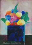 Aldemir Martins - "Vaso de flores", óleo sobre tela, assinado frente e verso, datado de 1989. Medidas, tela 22 x 16 cm, moldura 45 x 39 cm.