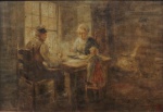 ATRIBUIDO. ADOLPH MENZEL (Poland, 1815 - Berlin, 1905). "Cena de interior ", desenho colorido, 40 x 59 cm. Assinado e datado CSD, 1883. Com placa de identificação. Emoldurado com vidro, 55 x 74 cm.