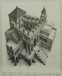 Reprodução de gravura . " M.C. Escher", 58 x 48 cm. No estado (manchas do tempo). Emoldurado com vidro, 73 x 61,5 cm.