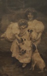 ARTHUR JOHN ELSLEY.  "Meninas com Cachorros", reprodução, 58 x 38 cm. Emoldurado com vidro, 78 x 56 cm.
