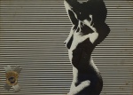 FRANCISCO ASZMANN. "Nú Feminino". Fotografia em preto e branco, 28 x 38 cm. (marcas do tempo). Emoldurada com vidro, 50 x 50 cm.