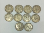 10 moedas do Império Alemão de 5 marcos. Anverso: Wilhelm II koenig Von Wuerttemberg. Verso: Deutsches Reich 1913 - Funf Mark