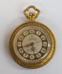 Relógio de bolso, Mondeine Ancre 17 rubis Shockprotected, trabalhos esmaltado na tampa. med 31 mm, máquina no estado não testada.