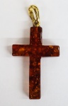 Pingente de cruz com pedra âmbar do mar Báltico - Polônia, argola em ouro 18k, peso total 2.07g, medindo 35 mm
