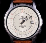 Relógio J.Springs, caixa em aço 42 mm, pulseira em couro marrom, automático. Máquina não testada, ponteiro funcionando