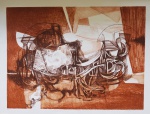 BURLE MARX. "Paucas", gravura, tiragem  8/26, medindo 64 x 85 cm, Assinado , intitulado , numerado e datado,1987 (apresenta fungos). Emoldurado com vidro, 85 x 105 cm.
